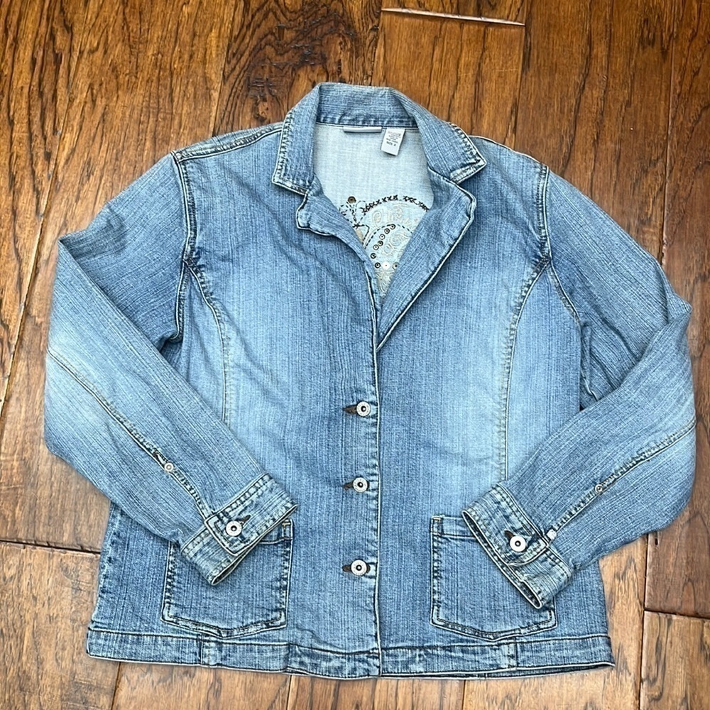 Chicos platinum bedazzled denim jacket - Picture 3 of 9